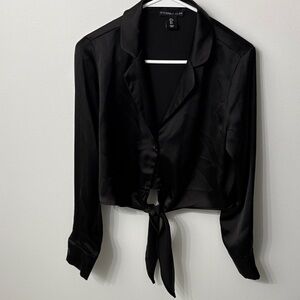 Sincerely Jules Black Satin Tie-Front Blouse
